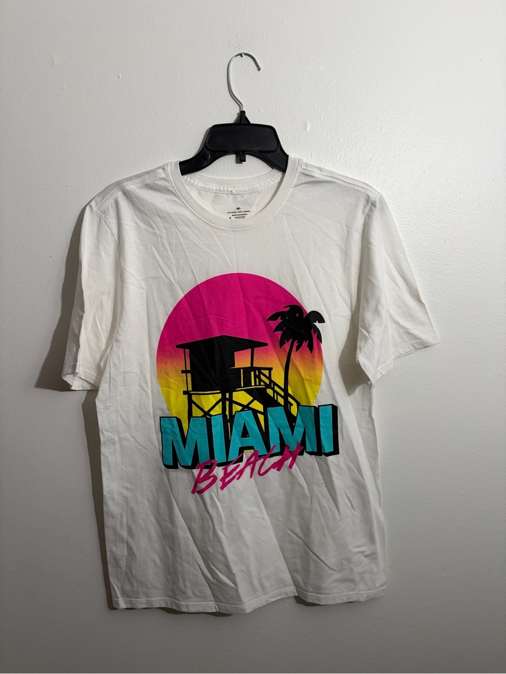 Neon Miami Beach Lifeguard Tower Graphic Tee - Size Medium